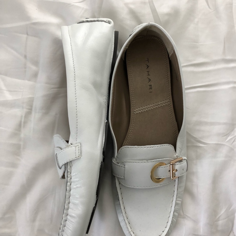 Almost New white leather Tahari slip ons
